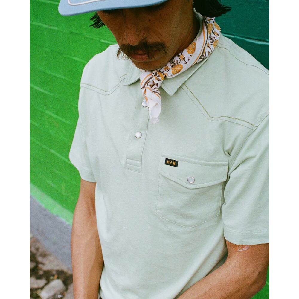 Howler Brothers Ranchero Western Pearl Snap Polo Green Cotton Shirt Mens M - Picture 6 of 11
